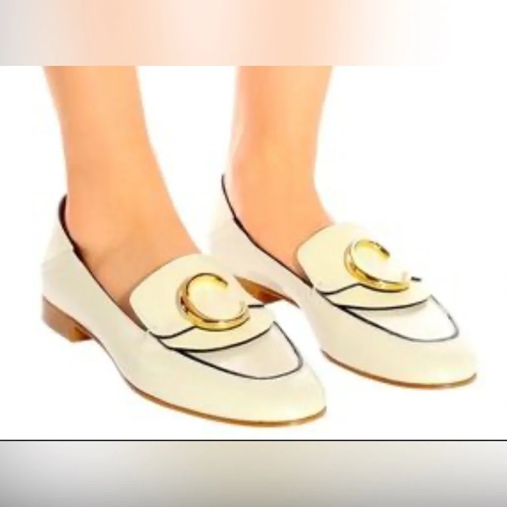 Chloe Flat Leather Logo Fold- Down Loafers 38.5